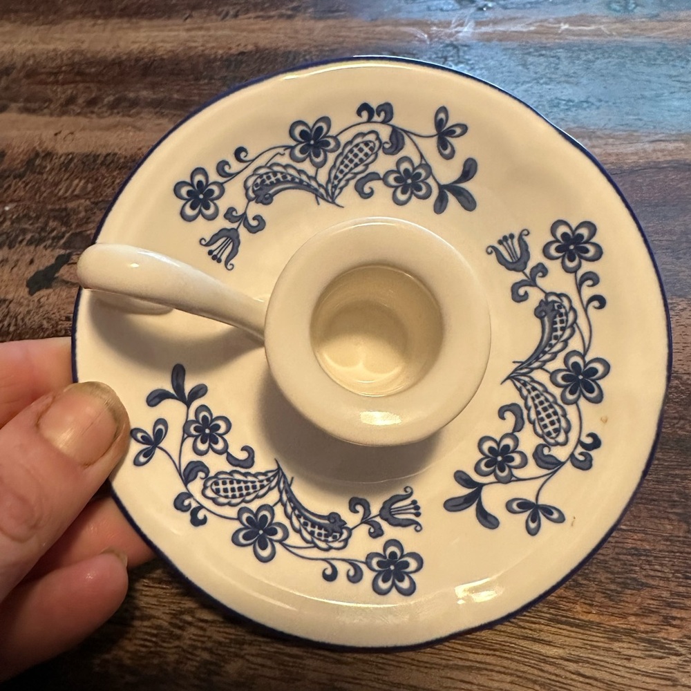 Vintage Candlestick Holder, Bakar, Hart & Stuart "Blue Garden" Japan 4.5"